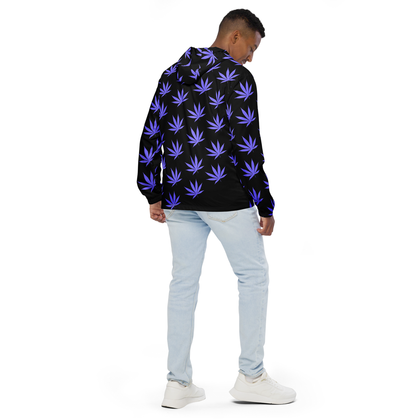 Black & Purple Hemp Leaf Men’s Windbreaker