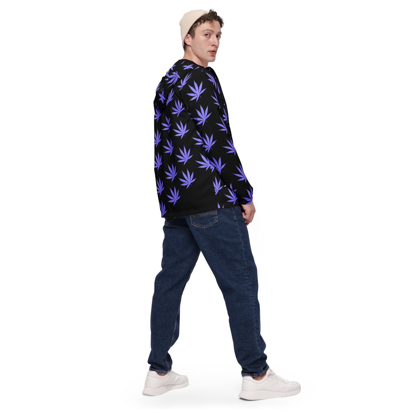 Black & Purple Hemp Leaf Men’s Windbreaker