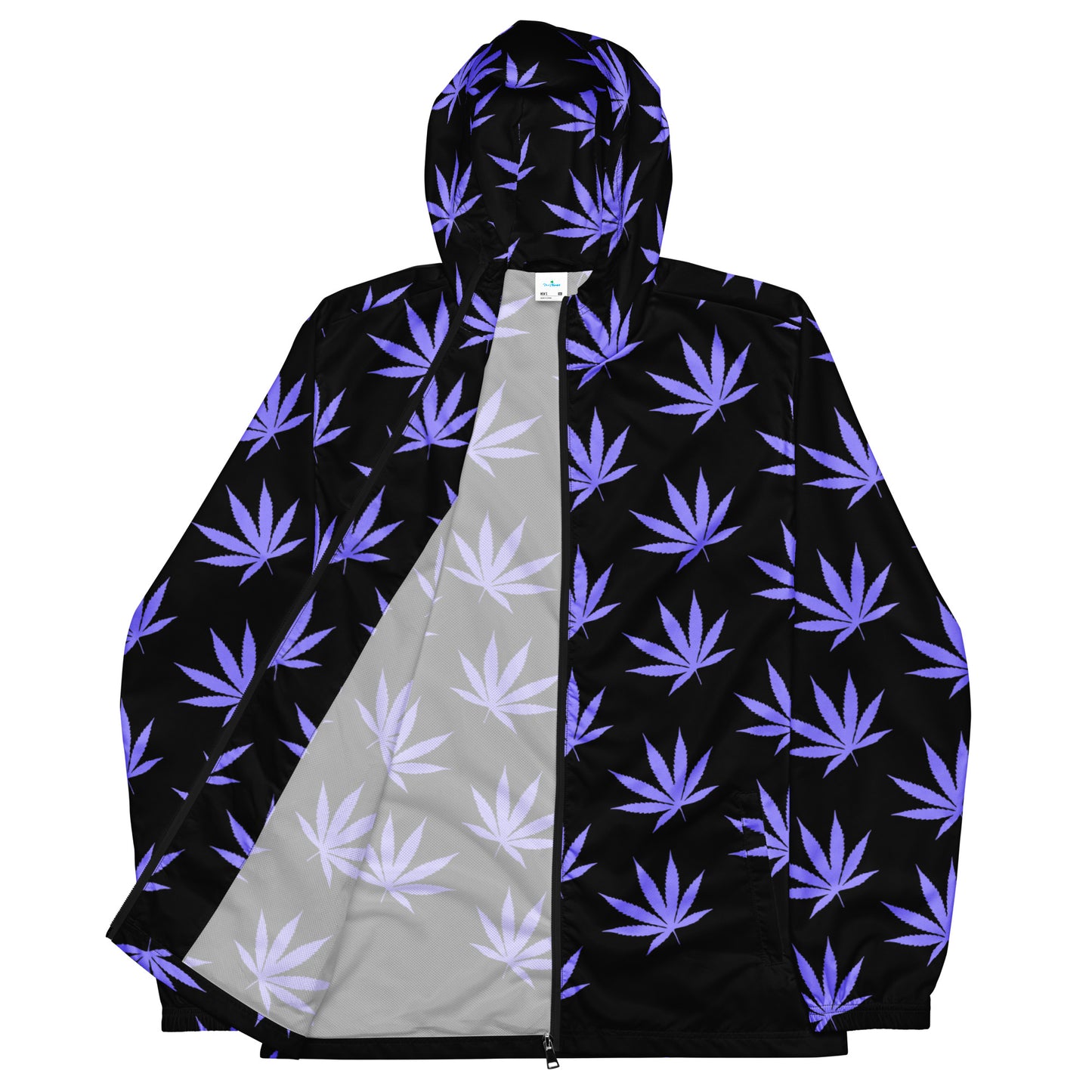 Black & Purple Hemp Leaf Men’s Windbreaker
