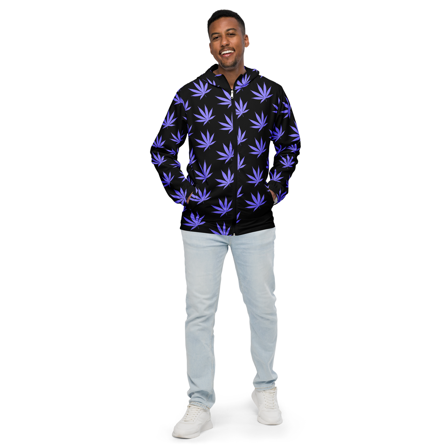 Black & Purple Hemp Leaf Men’s Windbreaker
