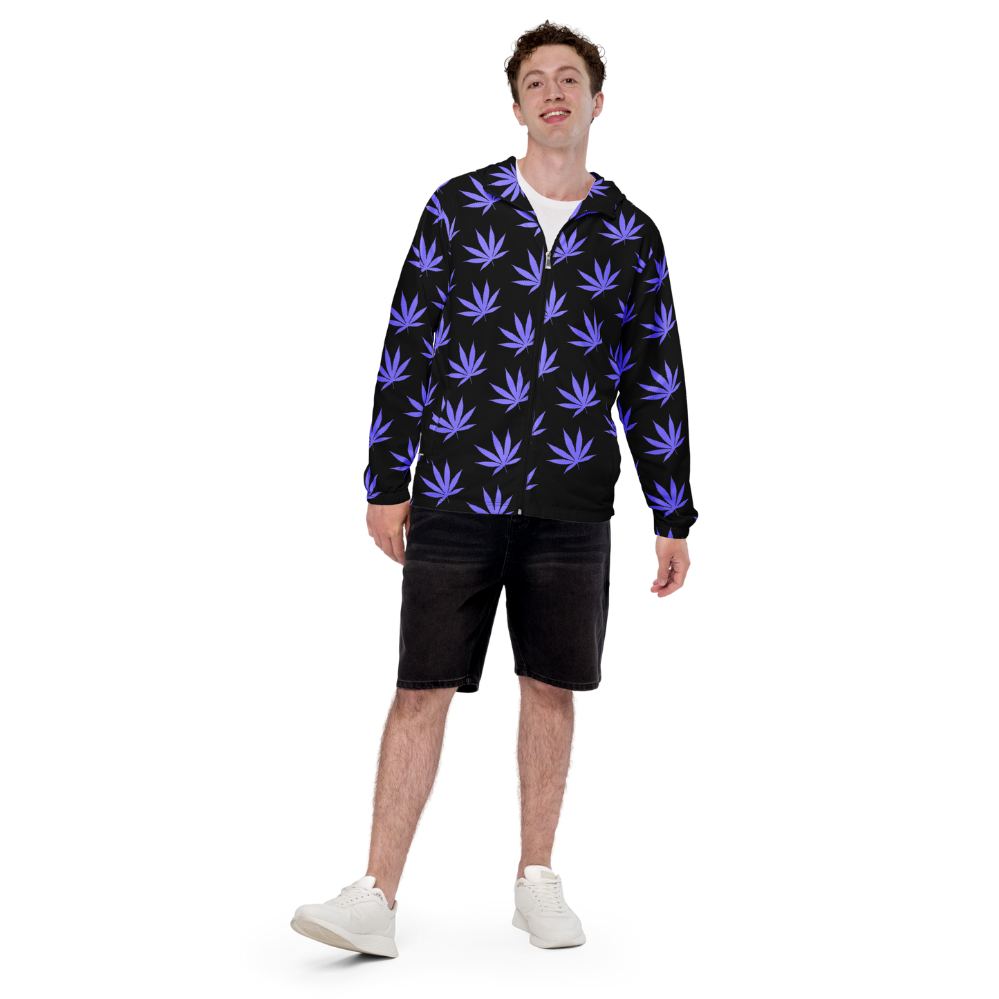 Black & Purple Hemp Leaf Men’s Windbreaker
