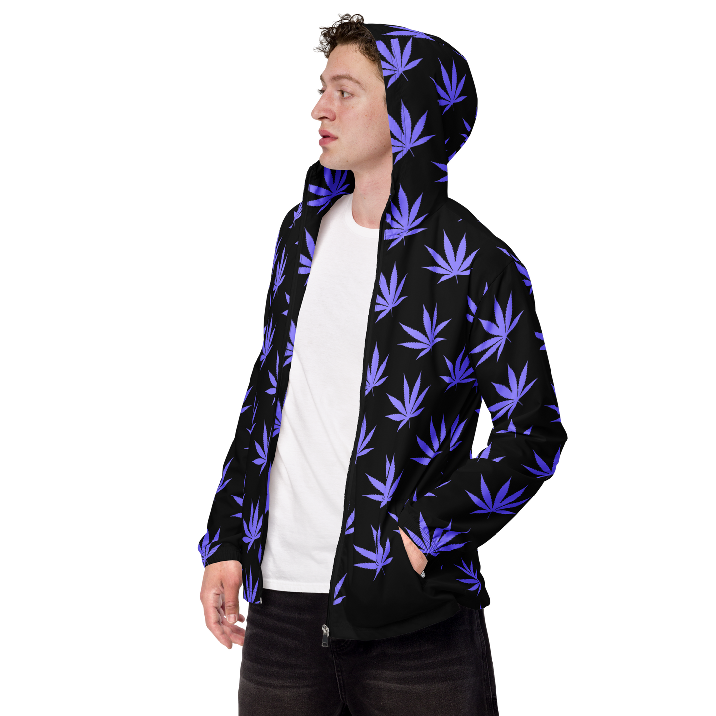 Black & Purple Hemp Leaf Men’s Windbreaker
