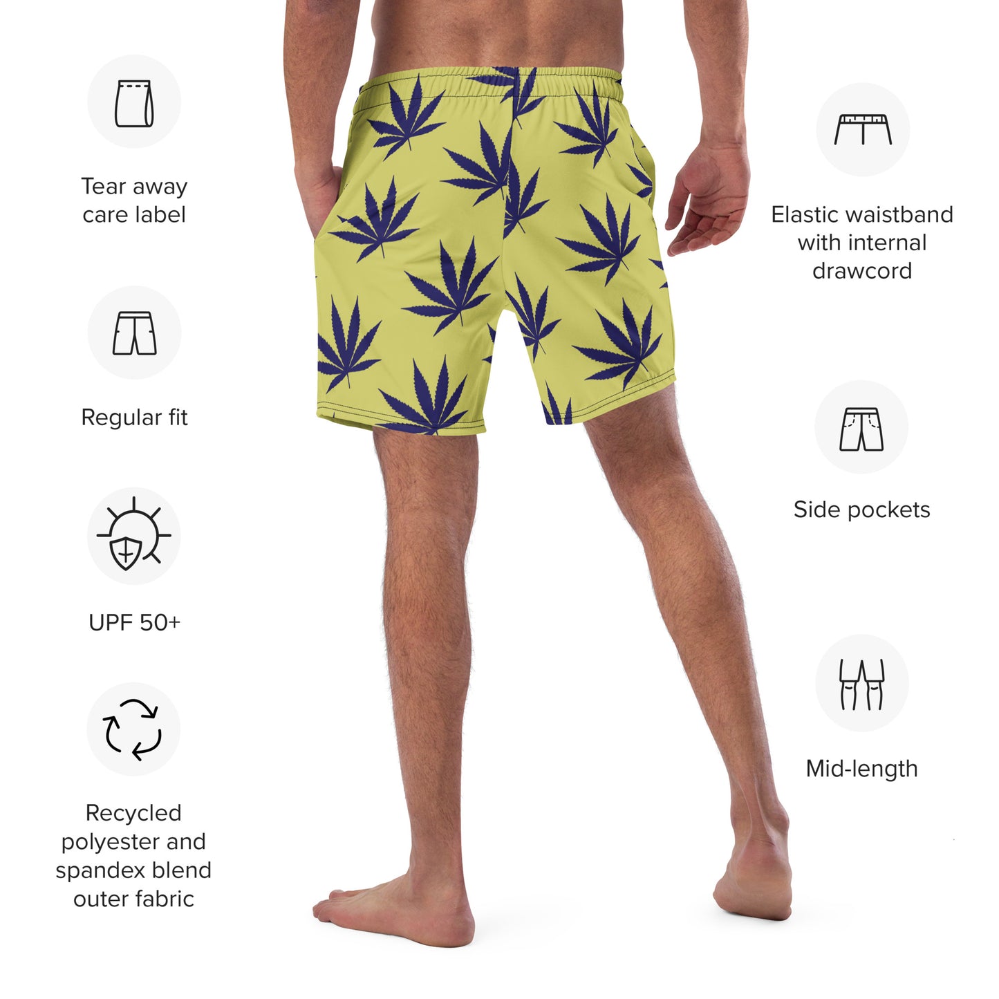 Yellow Leaf Print Soulful Swim Trunks