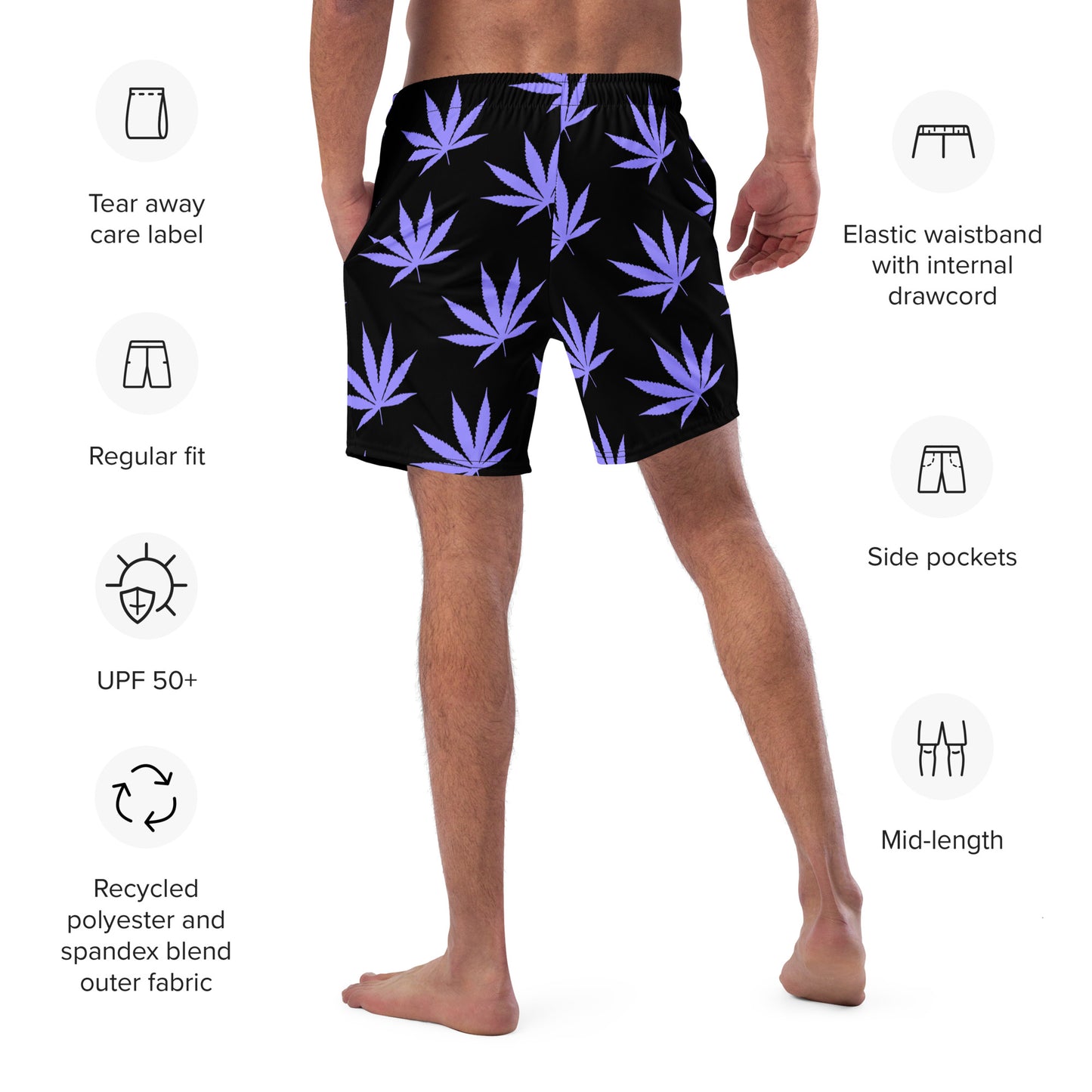 Dark Leaf Print Soulful Swim Trunks