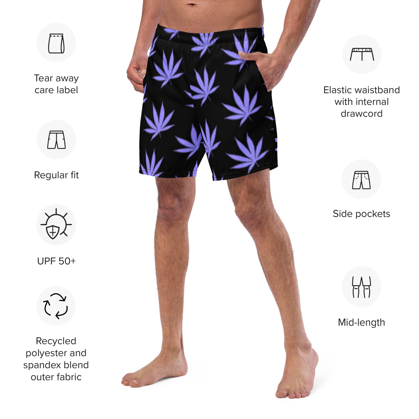 Dark Leaf Print Swim Trunks