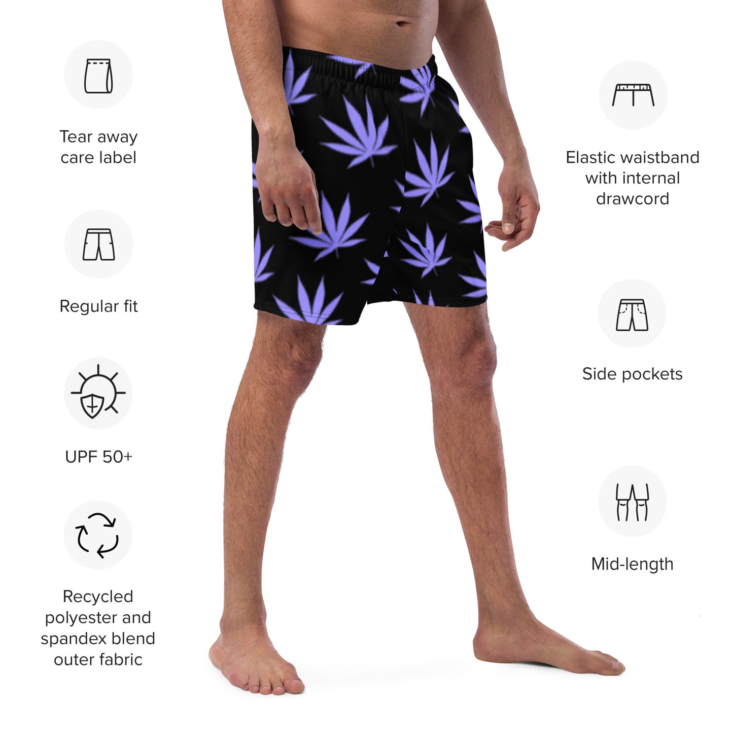 Dark Leaf Print Swim Trunks