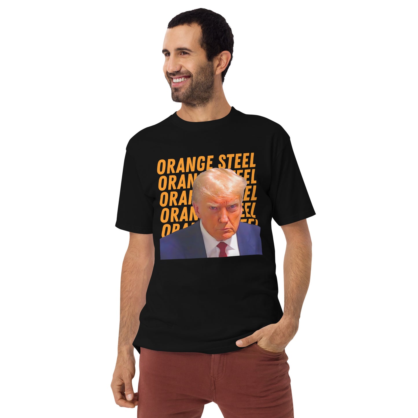 Trump Mugshot "Orange Steel" Men’s premium heavyweight tee
